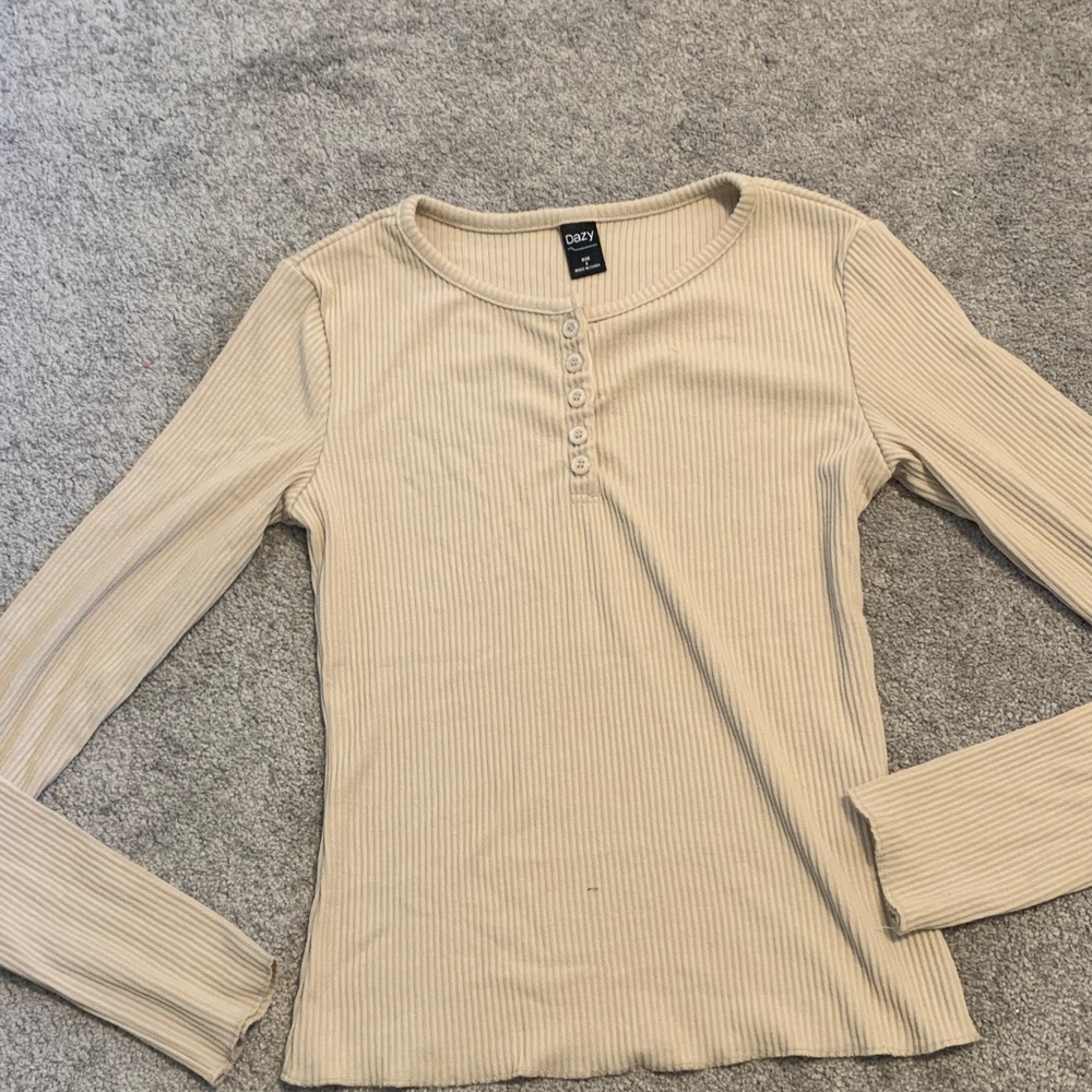 GAP Women's Cream Ribbed Long Sleeve Top
